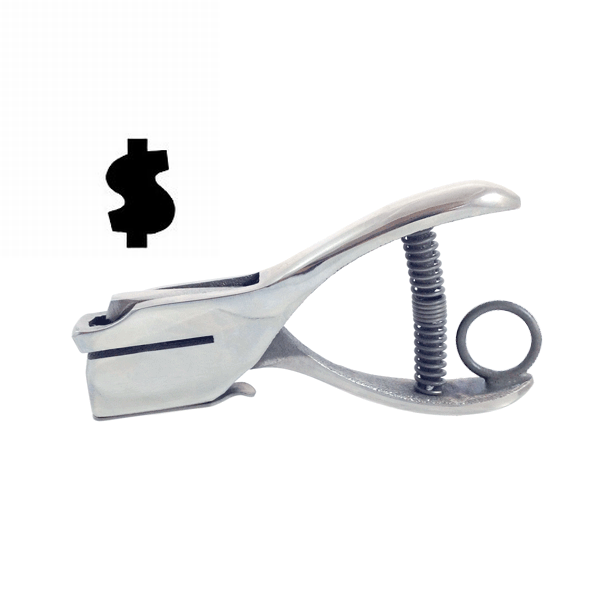 Dollar Sign - Custom Loyalty Card Hole Punch With Paper Reservoir With Ring Without Chain