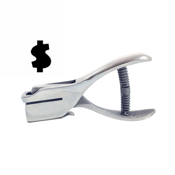 Dollar Sign - Custom Loyalty Card Hole Punch With Paper Reservoir Without Ring Without Chain
